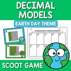 Earth Day Decimal Models Writing Decimals for a Picture Scoot Game Task Cards