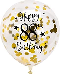 Gold 88th Confetti Latex Balloons, Woman or Man Happy 88 Years Birthday Party Balloon Decoration With Confetti, 12in, 16 Pack