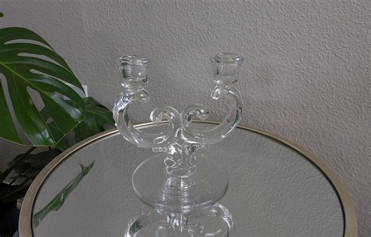 Vintage Art Deco Revival, Fostoria Glass Company "century Duo" Double-light Candelabra - Etsy