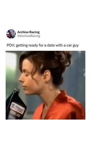 Archive Racing🏎️🏁 on Instagram: "A 2002 Dodge television commercial featuring NASCAR driver Jeremy Mayfield leaned fully into absurd humor, portraying a woman whose obsession with cars goes far beyond normal fandom. As she prepares for a date, she skips traditional cosmetics and instead uses automotive fluids, splashing on gasoline and casually applying motor oil and tire cleaner like everyday beauty products. The joke peaks when she climbs into a Dodge Intrepid with Mayfield and