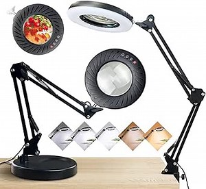 Amazon.com: 2-in-1 Large Magnifying Glass with Light and Stand-Lighted Magnifying Glass Magnifying Lamp 5 Color Modes Stepless Dimmable-Hands Free Desk Magnifying Glass with Light for Close Work Reading Repair : Health & Household
