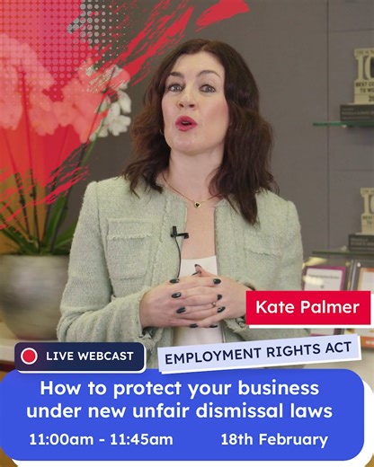 Do you have a plan for protecting your business from the new unfair dismissal laws? ❓ Join employment law experts Kate Palmer and Amanda Chadwick for episode 2 of our Employment Rights Act preparation series where they will cover: ✅How to ensure a fair, transparent dismissal process ✅Measures to avoid hefty fines ✅Why you need to update your probationary periods Ignorance isn't an excuse...following a proper process is essential! Register your attendance here 👉 https://loom.ly/0OsSBgE 👈 #WeveG