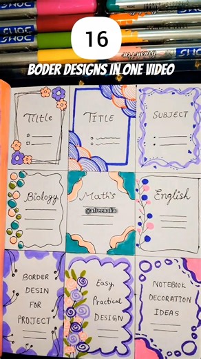 16 Borders in 1 Video / Quick and Easy Border Designs for practical #practical#afreenalia#assignment