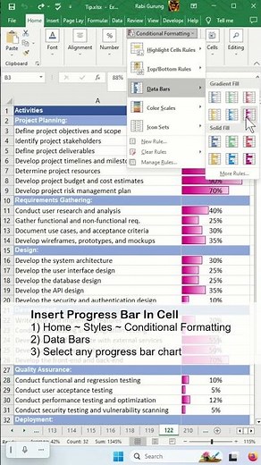Create progress bar in excel with percentage - Excel Tips and Tricks #shorts #fyp