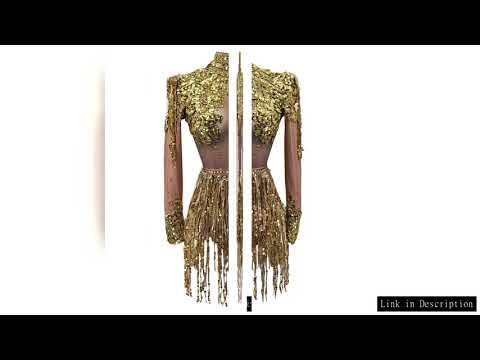 women pole dance nightclub party wear drag queen costumes sexy two piece gold silver sequin tassels
