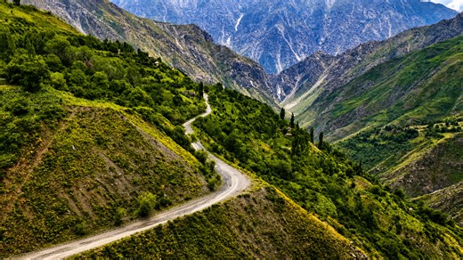 How do vehicles pass this mountain road?