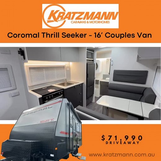 Coromal Thrill Seeker Caravan 16’ - Semi Off-Road - Made in Australia Check out one of our most popular models- with full ensuite, indoor kitchen and queen island bed. #caravan #coromal #coromalcaravan #coromalthrillseeker #caravanlife #kratzmanncaravans | Kratzmann RV Super Centre