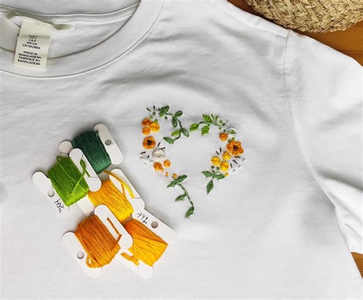 Hand Embroidered Floral Heart T-shirt - Etsy