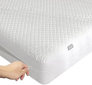 Queen Size Mattress Protector with Zipper - 100% Waterproof Zippered Mattress Cover - Soft & Cooling Noiseless Bed Mattress Covers - Top Removable Mattress Encasement 10-12" Deep