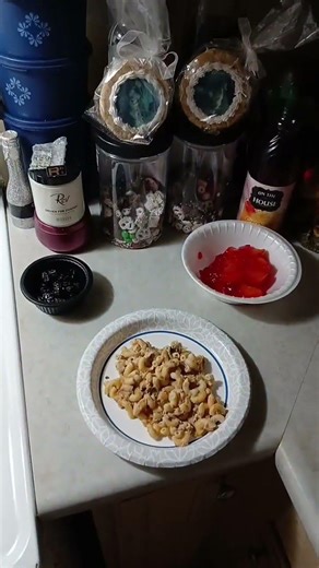 Tuna Casserole, Jello, Cherries.
