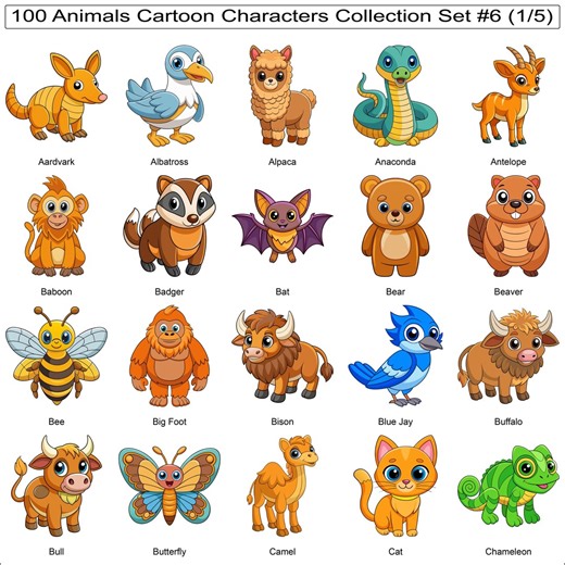 100 Animal Clipart | Cartoon Nursery Vector Bundle (PNG, Commercial Use) - Etsy UK
