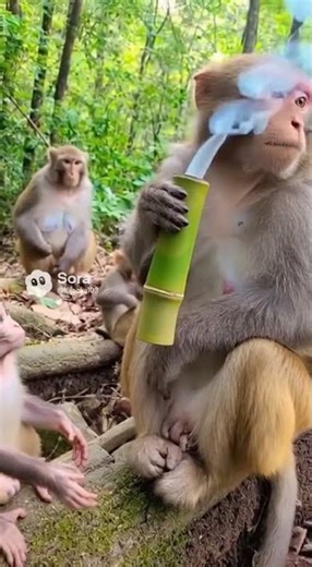 Baby Monkey Hands Over a Smoking Bamboo… Then BOOM! 💥🐒