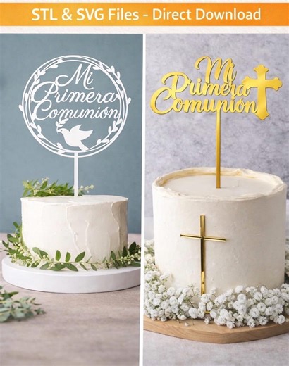 Mi Primera Comunión Cake Topper | 3D Print File | Communion Cake Decoration | SVG/STL File | Instant Download - Etsy España