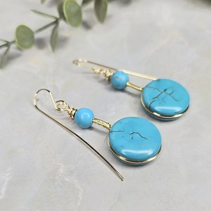 Turquoise Howlite Earrings – Gold Copper Wire Wrapped - Etsy