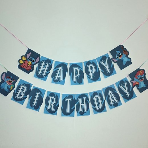 Stitch Banner Happy Birthday Printable | Banner Digital - PDF Download - Etsy