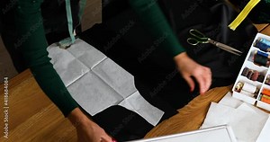 Step by step, Woman dressmaker making sewing patterns,