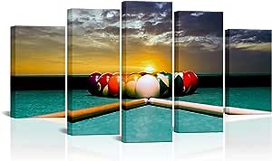 iLOOKLiKE Game Canvas Wall Art Pool Table Room Decor Billiard Balls Pictures Wall Decor Leisure Sport Painting Prints for Modern Game Room Club Bar Decoration12x20inchx2+12x28inchx2+12x32inchx1