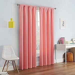 ECLIPSE Kendall Modern Blackout Thermal Rod Pocket Window Curtain for Bedroom or Living Room (1 Panel), 42 x 95, Coral