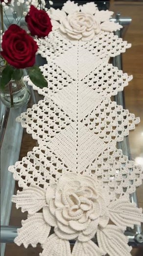 Crochet Table runner tutorial available now on my channel #tablerunner #crochetrunner #3drose