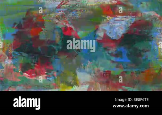 Abstract colorful editorial collage with blue green and red paint layers, distressed newspaper fragments and expressive mixed media grunge texture Stock Video Footage - Alamy