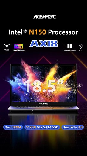 💻 ACEMAGIC AX18 Laptop with Intel N150 Processor ⚡ 16GB RAM 512GB SSD for smooth multitasking 📺 Massive 18.5" Display for work, study & streaming ✨ Big screen, big power – Perfect for everyday use! 🛒 Free shipping from UK warehouse | AceMagic Laptop