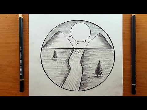 Come disegnare un'immagine di paesaggio a matita | - Disegni facili 2022 | draw a landscape picture