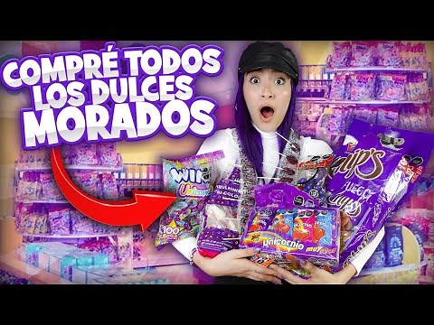 COMPRANDO TODOS LOS DULCES *MORADOS* DE LAS DULCERÍAS!!🍬🍭