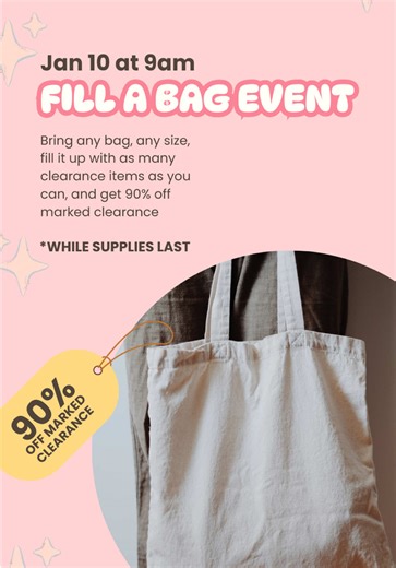 🛍️💛 FILL A BAG EVENT! 💛🛍️ This Saturday at 9 AM, it’s time to fill it UP at Once Upon A Child Modesto! Bring any bag, any size and fill it with as many YELLOW STICKER items as you can— then get the entire bag for 90% OFF 🤯 Set your alarms ⏰ the best deals go fast! 📍 Once Upon A Child Modesto #FillABag #OnceUponAChildModesto #90Off #KidsDeals #ClearanceSteals