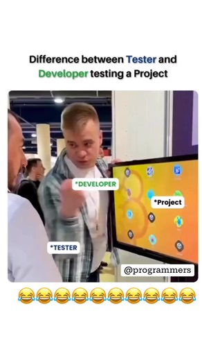 3.2K views · 14 reactions | Difference Between Tester and Developer 六‍ #Viral #Facebook #Developer #Tester #Funny #Reels #Million #Video #Views #AI #Freelancing #Funny #Meme #Like #Share #Programming #Tech #Skills #Programming Programming Expert | Programming Expert | Facebook