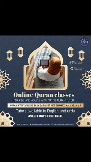 Embark on a meaningful journey of spiritual growth with our online Quran classes tailored for both kids and adults, led by native Quran tutors. Experience the beauty of Quranic recitation with Tajweed, ensuring a melodious and accurate rendition. For young learners, our Basic Qaida course lays a strong foundation, making the Quran accessible and enjoyable. Delve into the essence of Islamic practices with lessons on Namaz, Kalmas, and Duas. Our expert tutors are proficient in both English and Urd