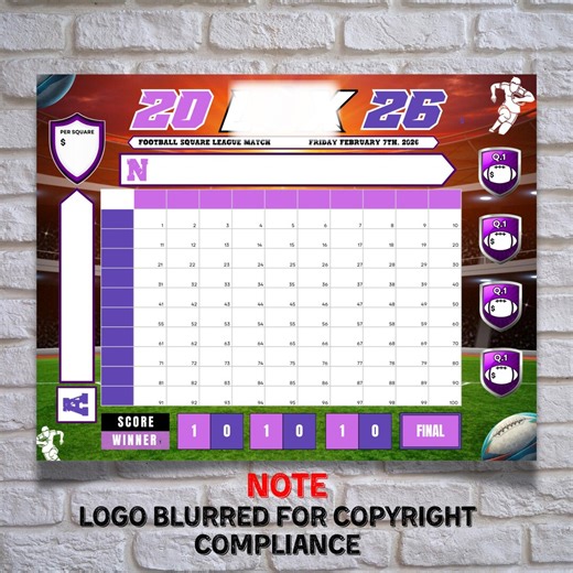 Football Squares Templates for Super Big Pool Game, 2026 Football 100,50 and 25 Squares Pool, Football Team Fundraiser Game,instant Download - Etsy UK