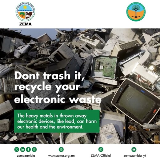 Let's properly dispose of and recycle dead or old electronic devices. Electronic devices contain toxic materials that can harm the environment and human health when not handled properly. | Zambia Environmental Management Agency