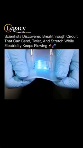 Legacy | Business | Tech on Instagram: "This looks like science fiction, but it is real engineering happening right now.🤯🔬 Researchers developed a new class of ultra-flexible electronic circuits made by combining liquid metals like gallium with elastic polymers, allowing electricity to flow even while the material is bent, twisted, folded, or stretched. Unlike traditional rigid metal wires that break under stress, these circuits contain microscopic liquid-metal droplets embedded inside a soft
