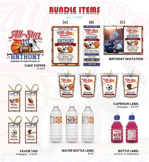 All Star Birthday Party Bundle Digital Download Printable Sports Rookie Decor AS01 - Etsy