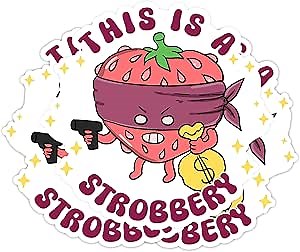(3PCS) This is a Strobbery Sticker, Strawberry Stickers, Waterproof Vinyl Decals for Water Bottle,Skateboard,Guitar,Phone,Computer,Diary Notebooks, Cute Cartoon Strawberry Stickers for Kids, Girls