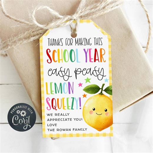 End of Year Lemon Teacher Appreciation Gift Tag Template, Printable Easy Peasy Lemon Squeezy Favor Tag, Editable Thank You, Instant Download - Etsy