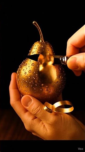Super satisfying pear and apple made of gold ASMR peeling #asmrcutting #asmrsound