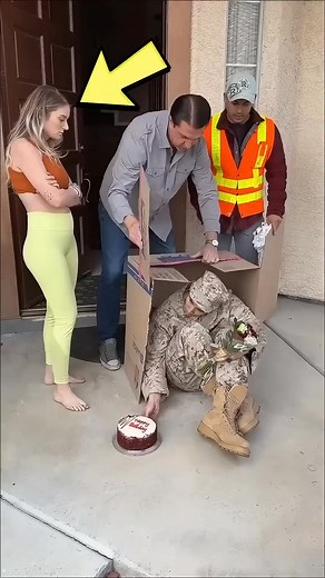 A soldier returns home from overseas to surprise his wife with a proposal... hiding in a giant gift box! 🎁🥹 But when he pops out, he finds another man there – and her shocking reaction changes everything. 😱 This heartbreaking moment will leave you speechless... #MilitaryHomecoming #SoldierSurprise #Heartbreaking #RelationshipTruth #EmotionalMoment #MilitaryLife #BetrayalStory #WholesomeToHeartbreak | Bee Fwore