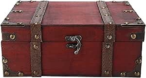Crisis Wooden Storage Box, Large Capacity Vintage Decorative Box, Jewelry Storing Storage Organizer with Lock for Home, Office, Room Decoration(Red)