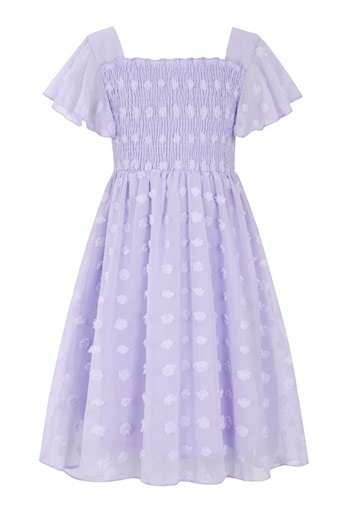 Aideaone Girls Chiffon Dress Flutter Ruffle Short Sleeve Kids Square Neck Frocks Purple 6-13Y