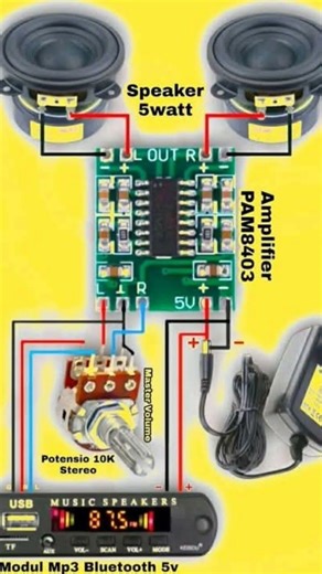 Bluetooth Mp3 Module Circuit on PAM 8043 with Master Volume #electronic #electronicmusic #skema