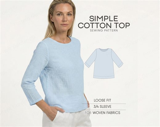 Simple Cotton Top Sewing Pattern for Women, Linen Tunic Pattern (PDF Pattern) - Etsy