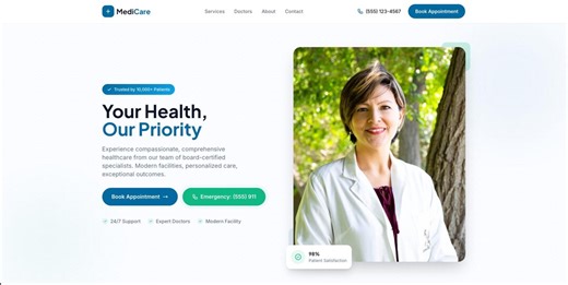 Medical Website Template, Doctor Landing Page, Healthcare Clinic, Tailwind CSS, Hospital Website, Doctor Office Template, Responsive One Page - Etsy