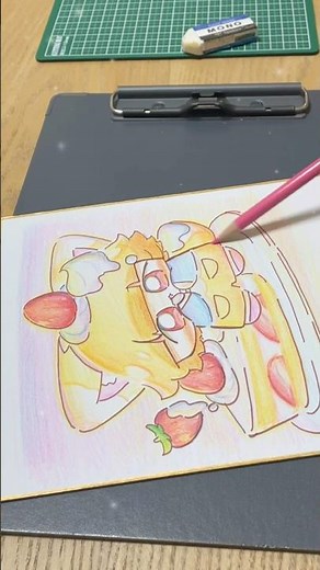 ケーキ🍰🦊#イラスト #色鉛筆#アナログイラスト#illustration#色紙