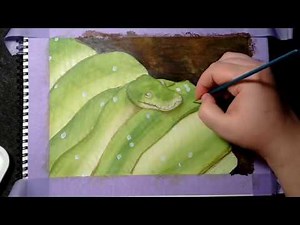 Watercolor illustration: Green Tree Python - 14 minutes of fail and 2 of fixing them! [Speedpaint]