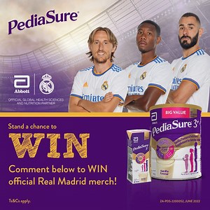 🚨GIVEAWAY TIME 🚨 If your little one loves playing football, a little extra energy goes a long way - just like the energy they can get from PediaSure®. Stand a chance to WIN a Real Madrid jersey signed by the ENTIRE team. TO ENTER: Comment below with one of the many benefits of PediaSure®! | PediaSure South Africa