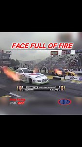 Jack Beckman with a face full of fire after shredding his Dodge bodied funny car. #dragracing #car #dragrace #love #video #cool #NHRA #viral #dodge #funnycar #fire #jackbeckman | Drag Racing Digest