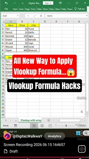 😎 All New Way to Apply Vlookup Formula | Vlookup Formula Hacks #excel #shortsfeed #ytshorts #shorts
