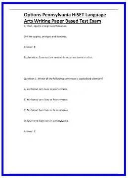 Options Pennsylvania HiSET Language Arts Writing Paper Based Test Exam 636x882