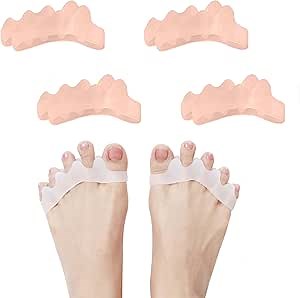 Silicone Toe Spacers Big Toe Straightener for Feet Correct Toes Yoga Toe Straightener for Correct Toe Alignment Hammer Toe Corrector Toe Spreader Foot Stretcher (5 Holes, 4 Beige)